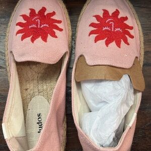 Soludos Pink Espadrilles with Red Sun Design
